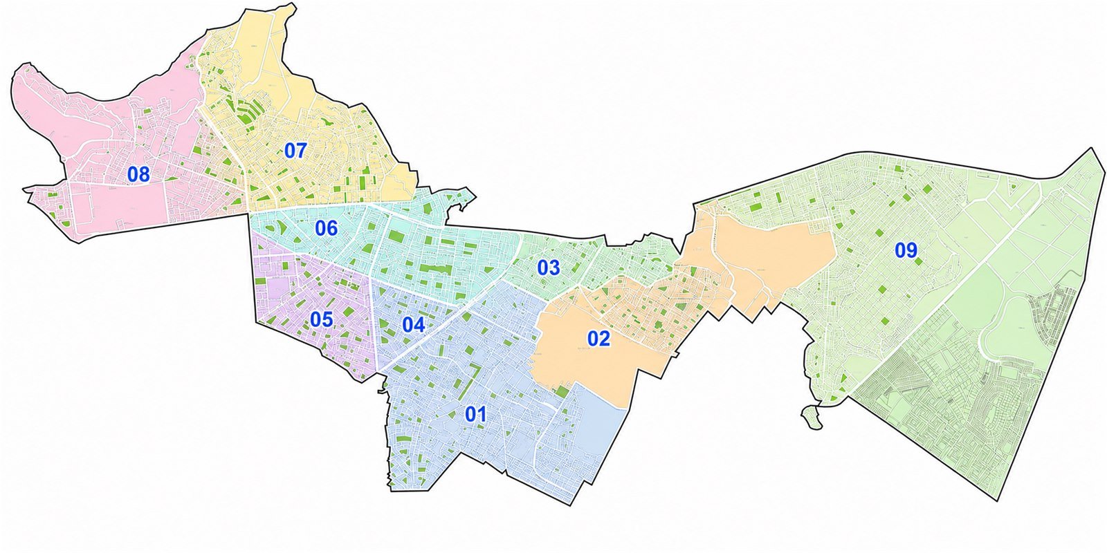 Plano de Santiago de Surco dividido en nueve sectores